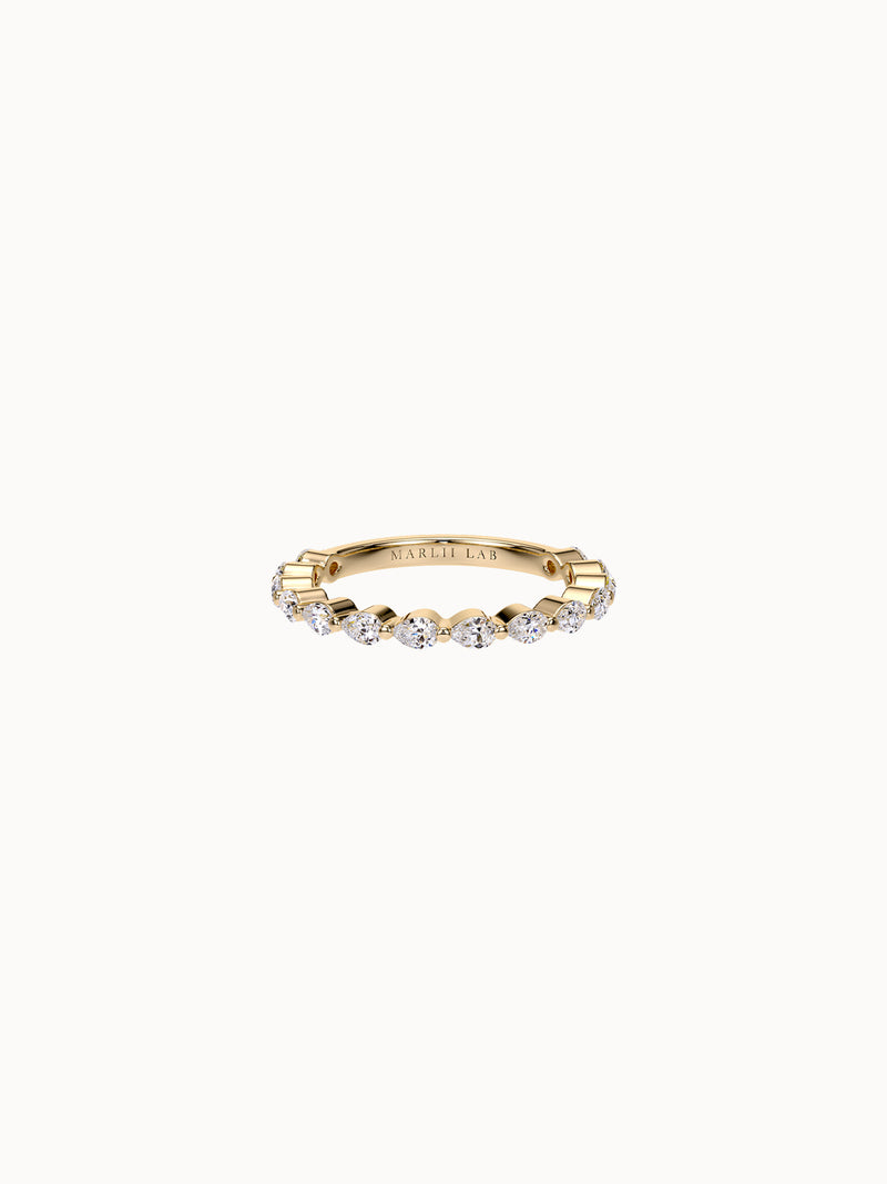 East-West Pear Band in 18K yellow gold, pear diamonds set east-west along the band