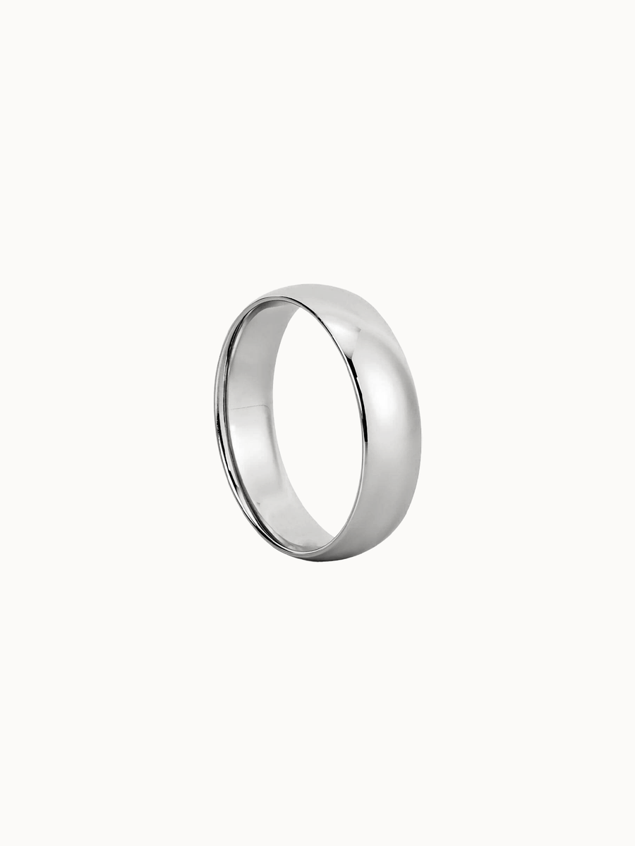 Domed Band wedding ring in 18K white gold, shown in profile