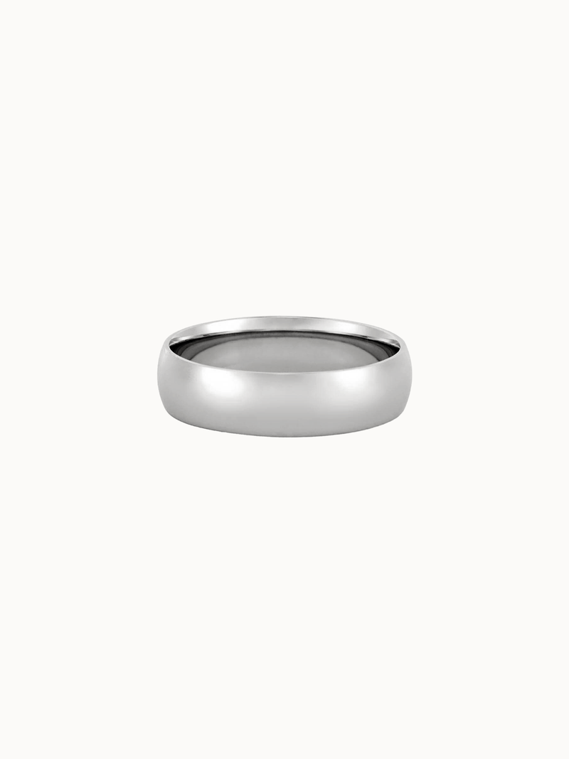 Domed Band wedding ring in 18K white gold, plain domed profile
