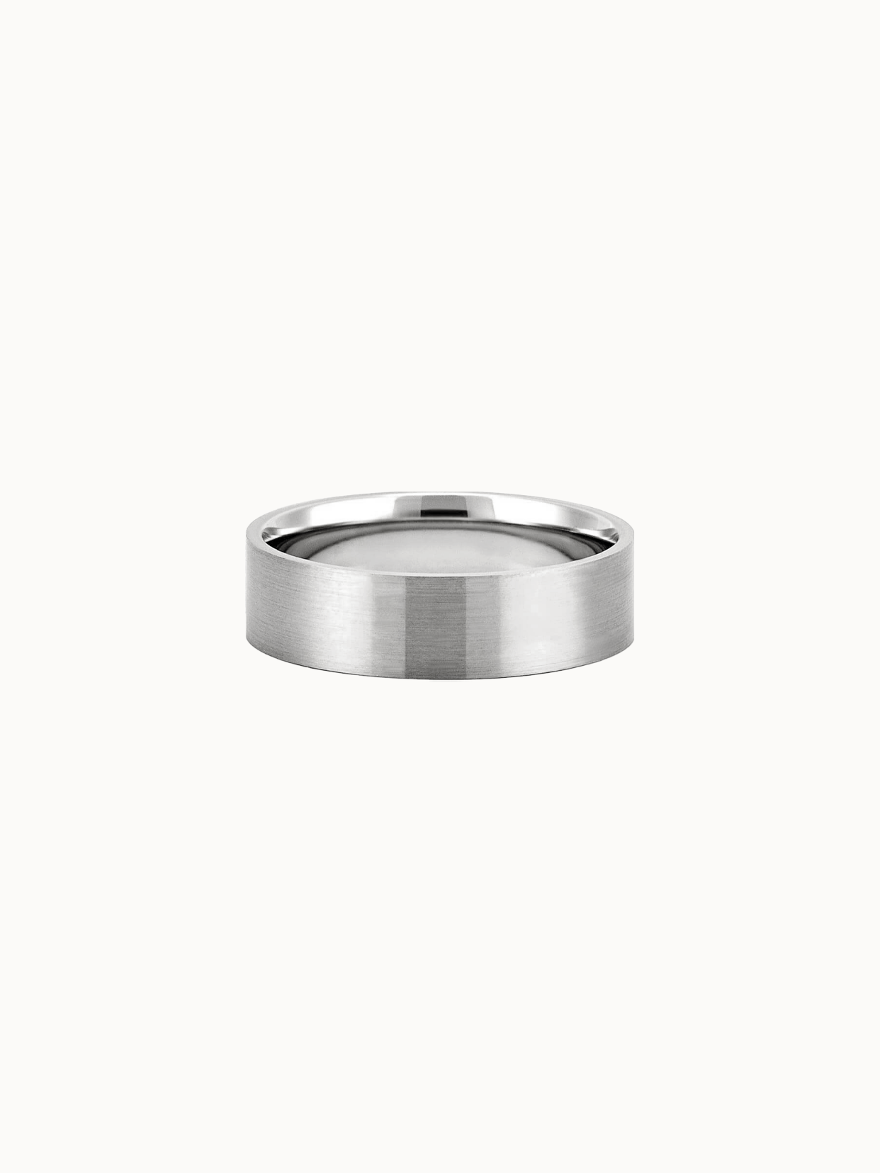 Flat Brushed Band wedding ring in 18K white gold, flat profile with a brushed finish