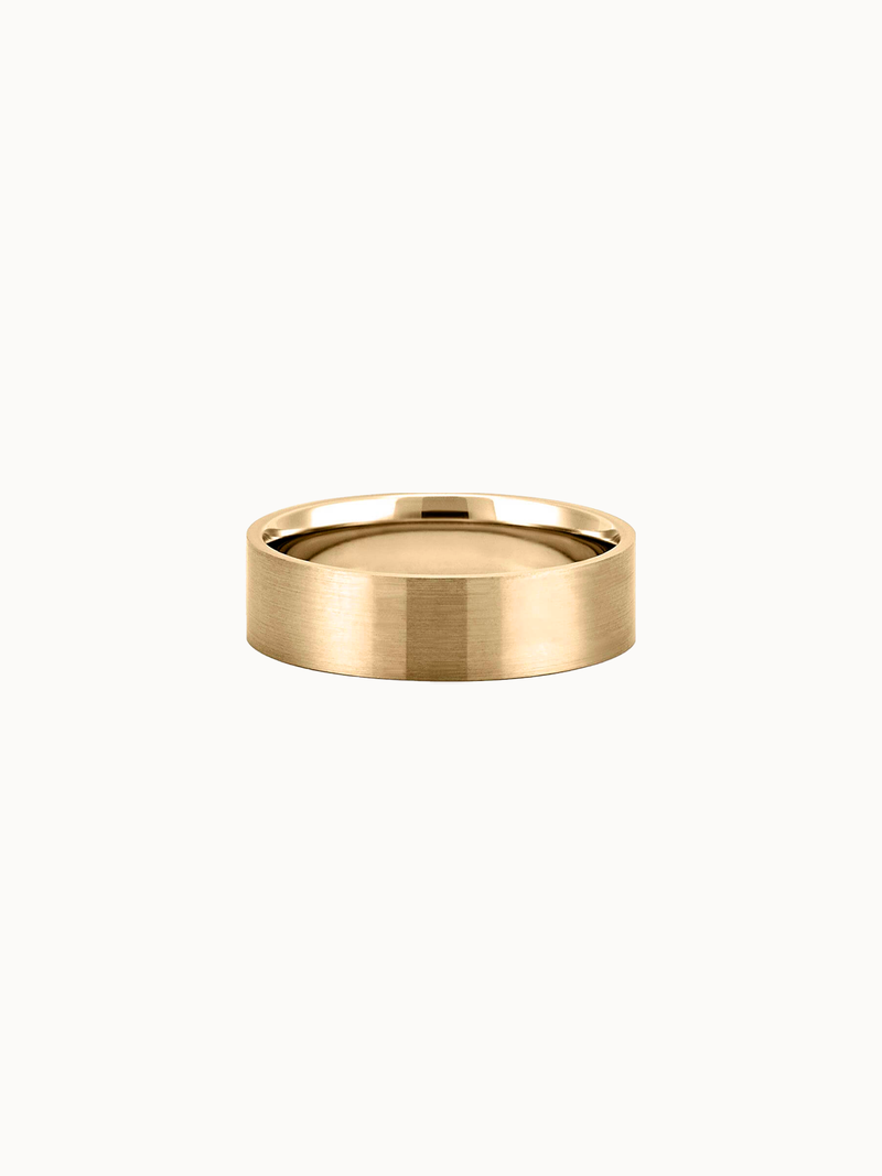 Flat Brushed Band wedding ring in 18K yellow gold, flat profile with a brushed finish