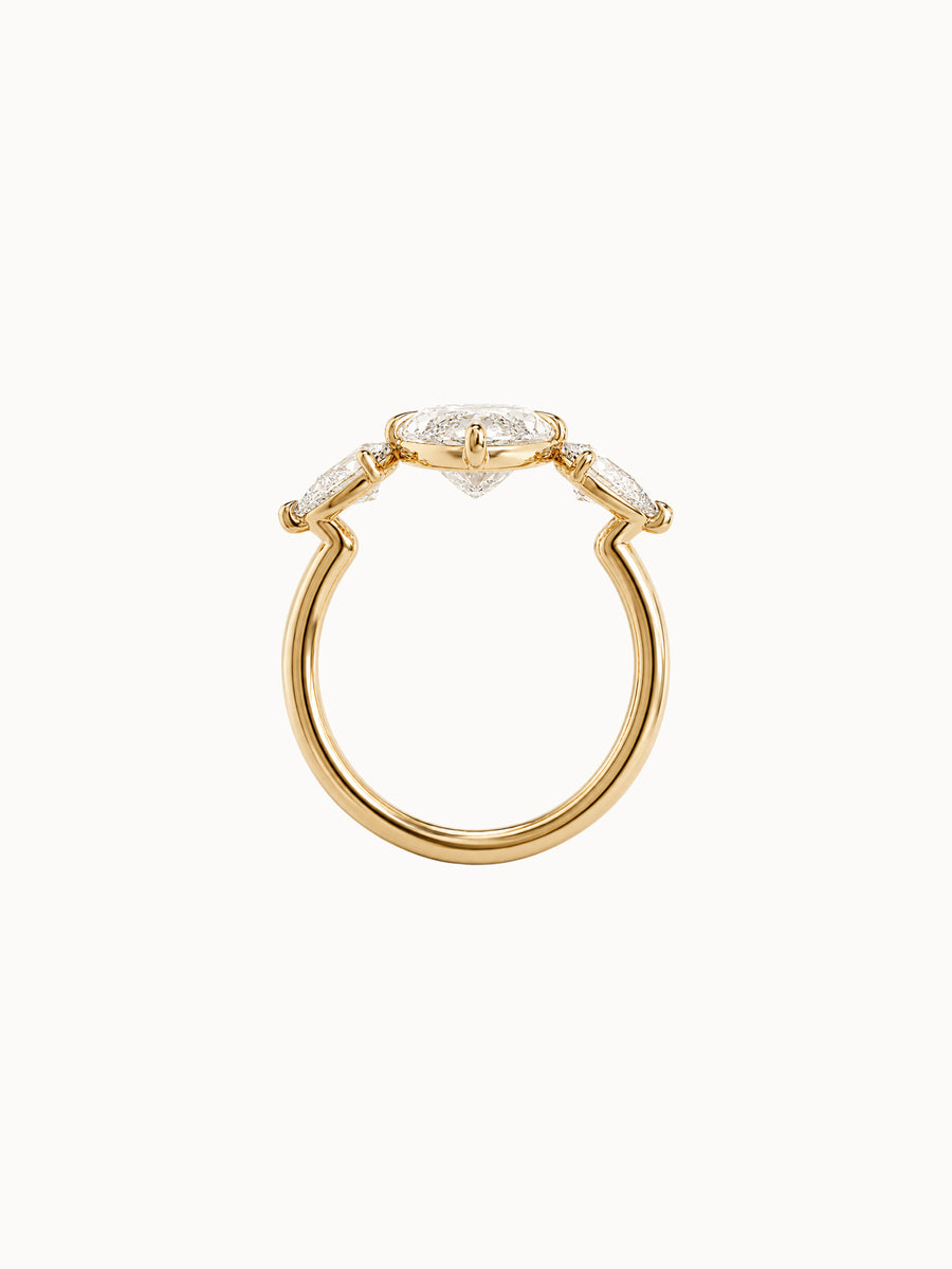 Marquise & Pear Trilogy engagement ring by MARLII LAB — marquise centre diamond, three-stone setting, 18K Yellow Gold, second view