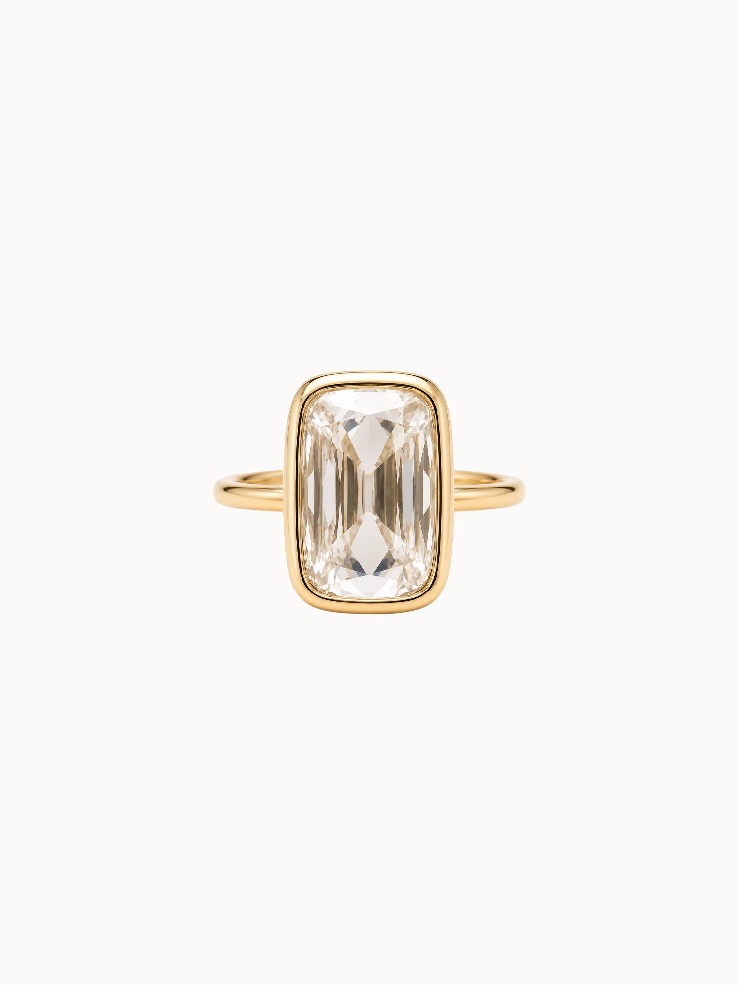 Bezel Old Mine Cushion engagement ring by MARLII LAB — old mine cushion centre diamond, bezel setting, 18K Yellow Gold