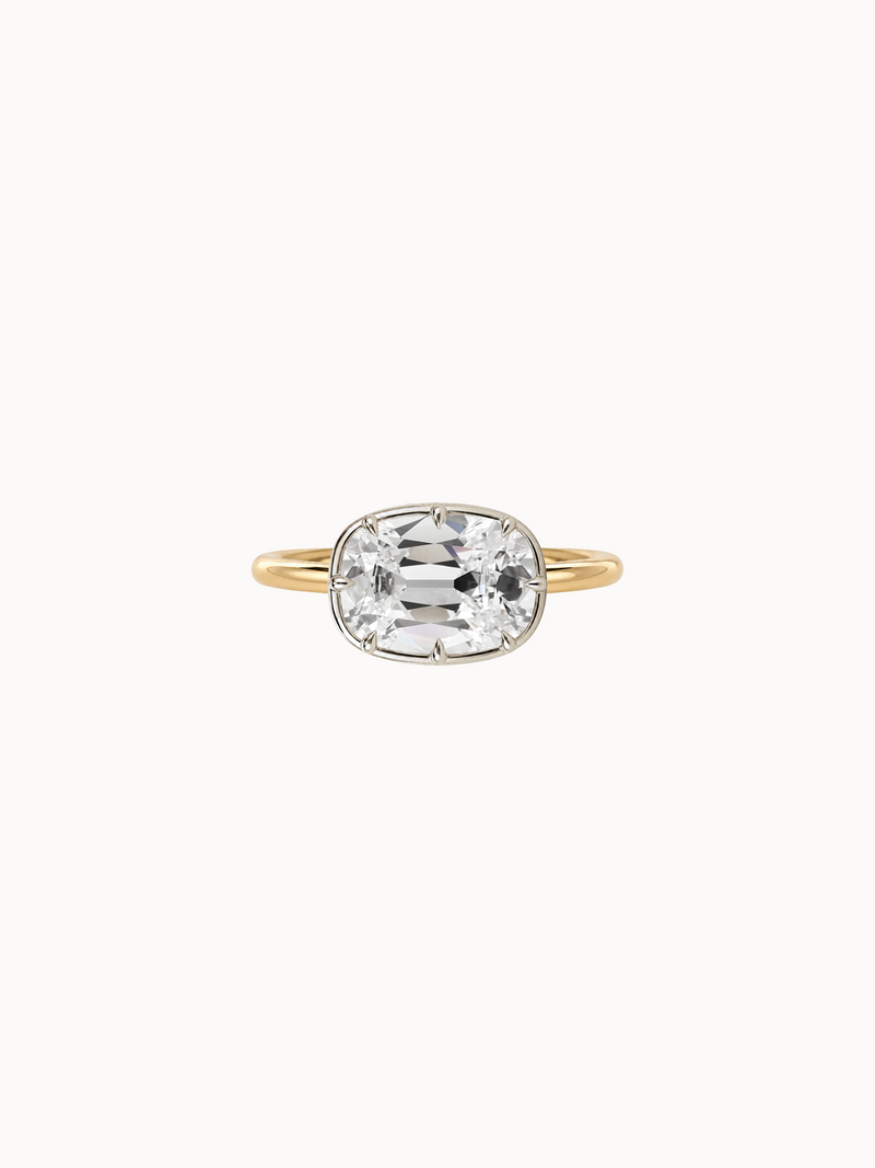 East-West Georgian Cushion engagement ring by MARLII LAB — old mine cushion centre diamond, Georgian-inspired setting, 18K Yellow Gold