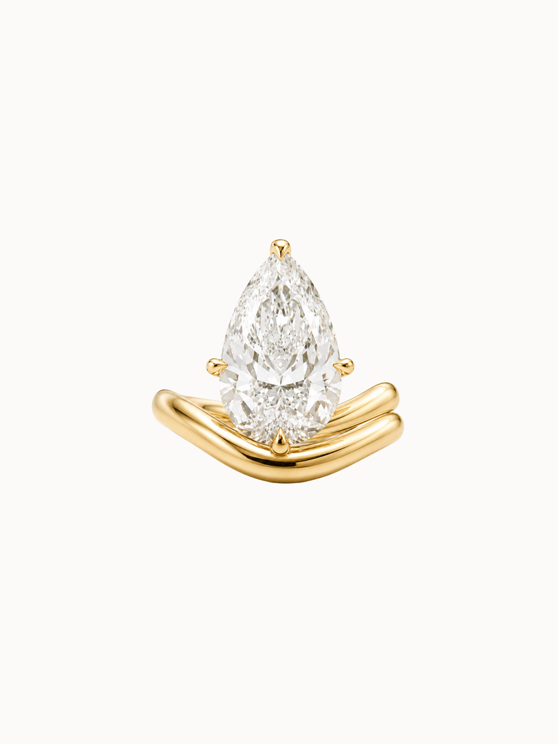 Offset Pear engagement ring by MARLII LAB — pear centre diamond, sculptural setting, 18K Yellow Gold