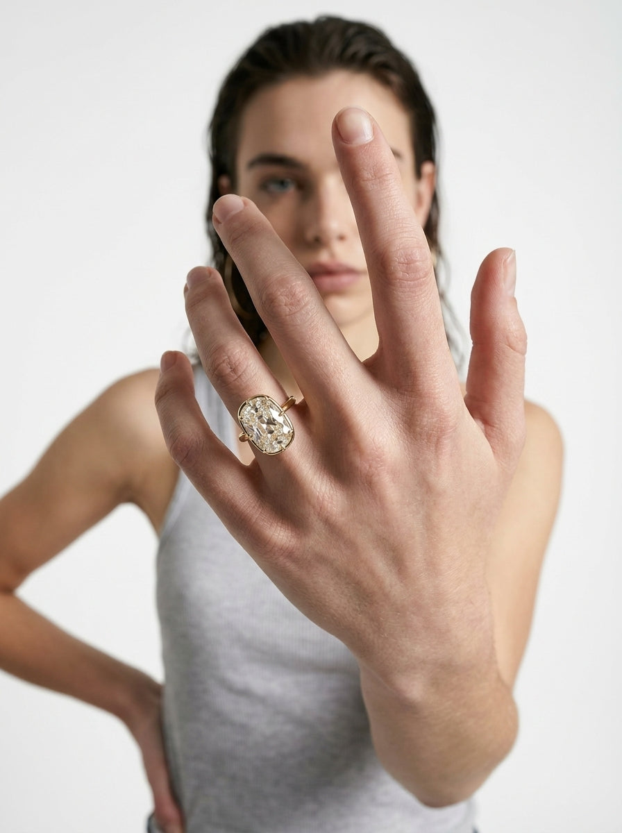 Georgian Old Mine Cushion engagement ring by MARLII LAB — old mine cushion centre diamond, Georgian-inspired setting, 18K Yellow Gold, second view