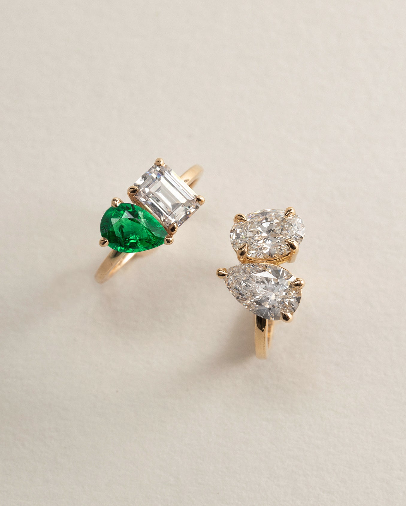 Toi et Moi Engagement Ring, Unique Engagement Ring, Emerald Engagement Ring, Lab-Grown Gemstones, Ethical Luxury