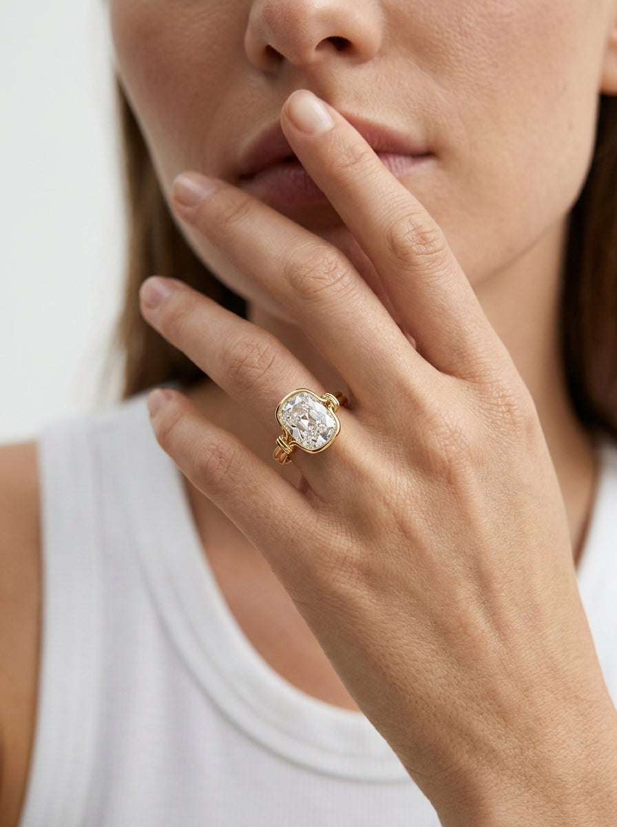 Rope-Set Old Mine Cushion engagement ring by MARLII LAB — old mine cushion centre diamond, rope setting, 18K Yellow Gold, second view