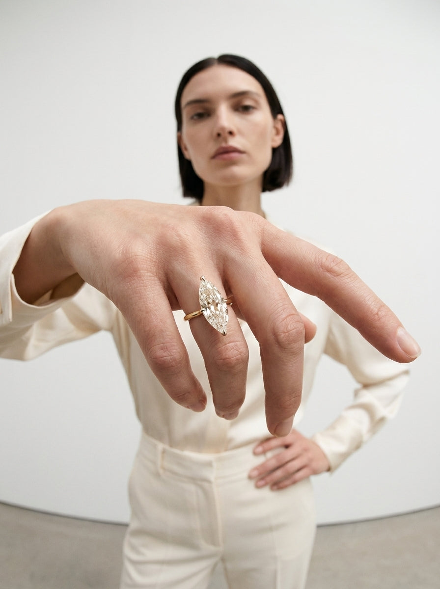 Marquise Cutaway engagement ring by MARLII LAB — marquise centre diamond, four-claw setting, 18K Yellow Gold, second view