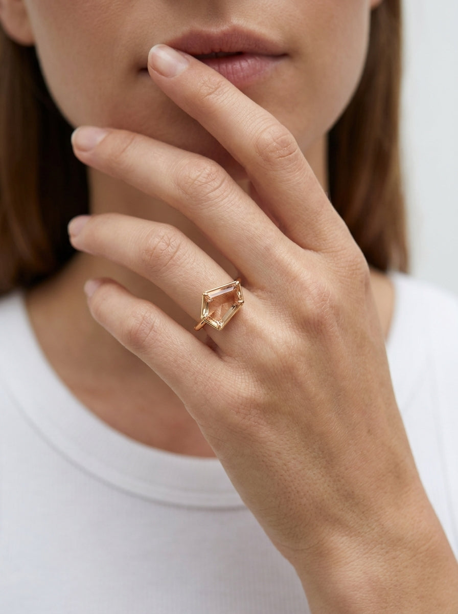 Framed Freeform Champagne engagement ring by MARLII LAB — freeform centre diamond, bezel setting, 18K Yellow Gold, second view