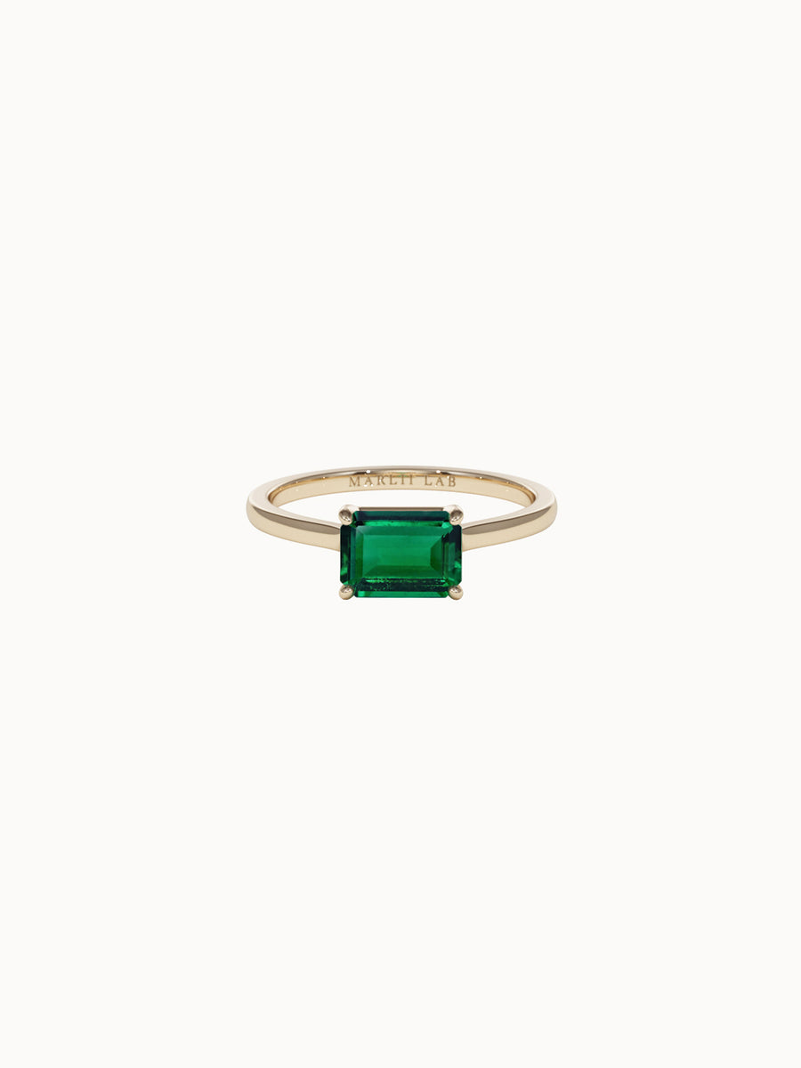 Horizontal-Emerald-Cut-Emerald-Engagement-Ring-Yellow-Gold-MARLII-LAB