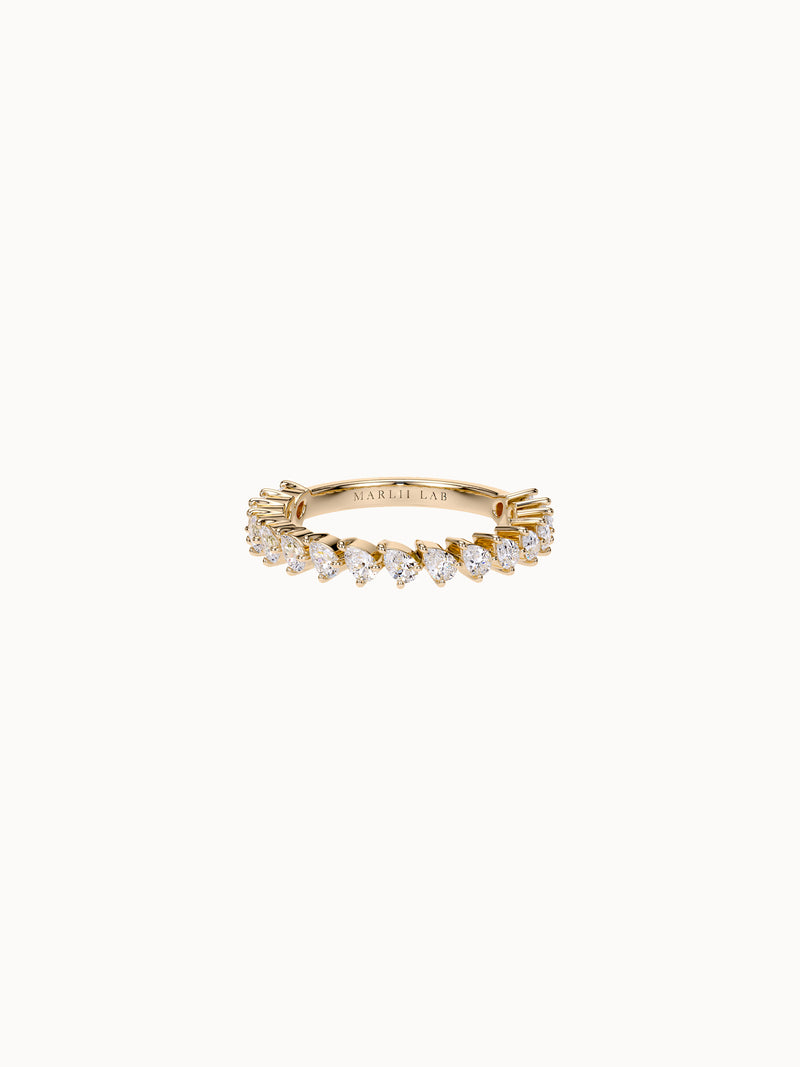 Diagonal Pear Band in 18K yellow gold, pear diamonds set on the diagonal