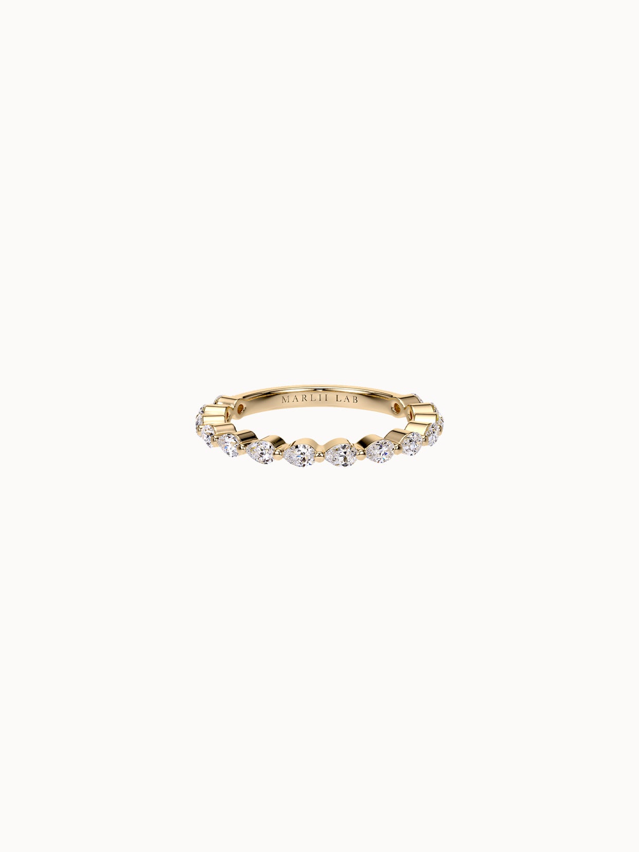 East-West Pear Band in 18K yellow gold, pear diamonds set east-west along the band