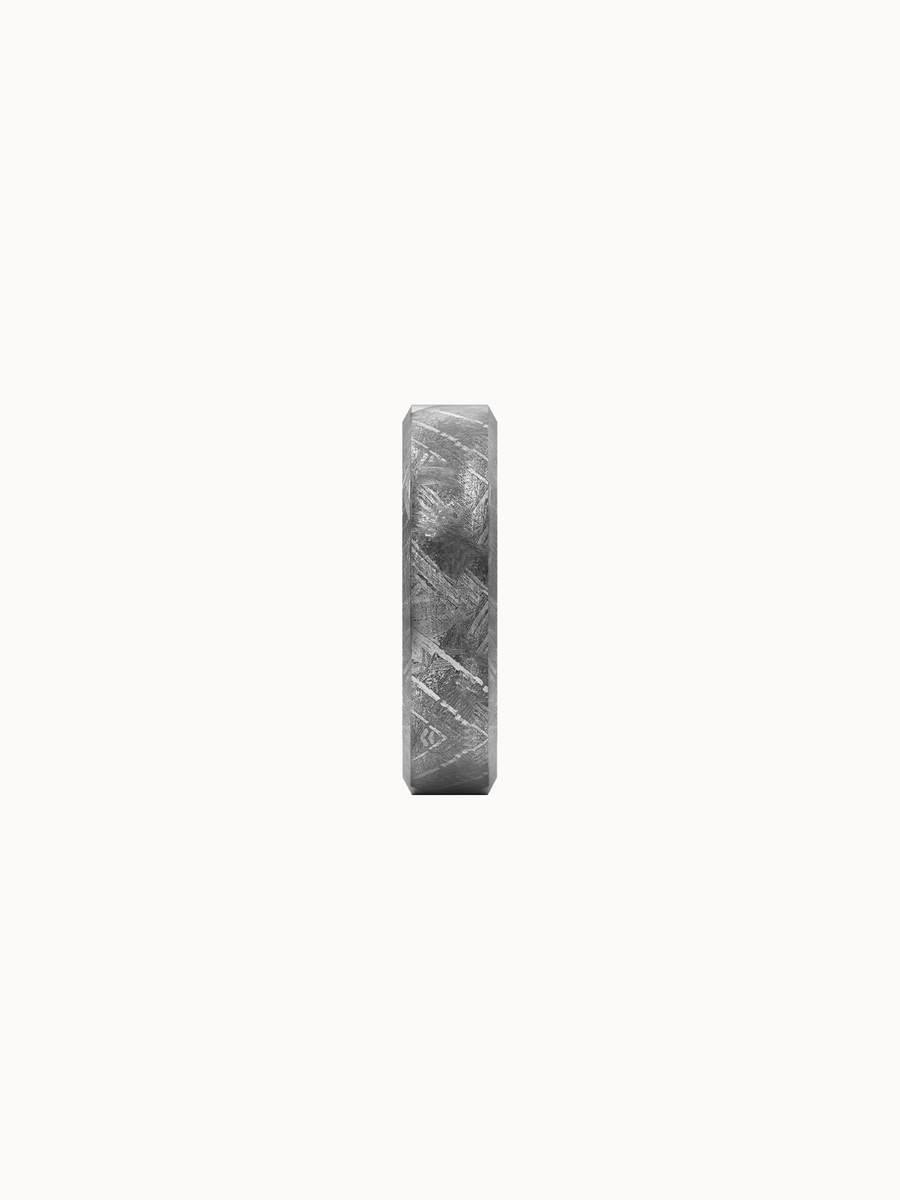 Meteorite Band wedding ring in 18K white gold, shown in profile