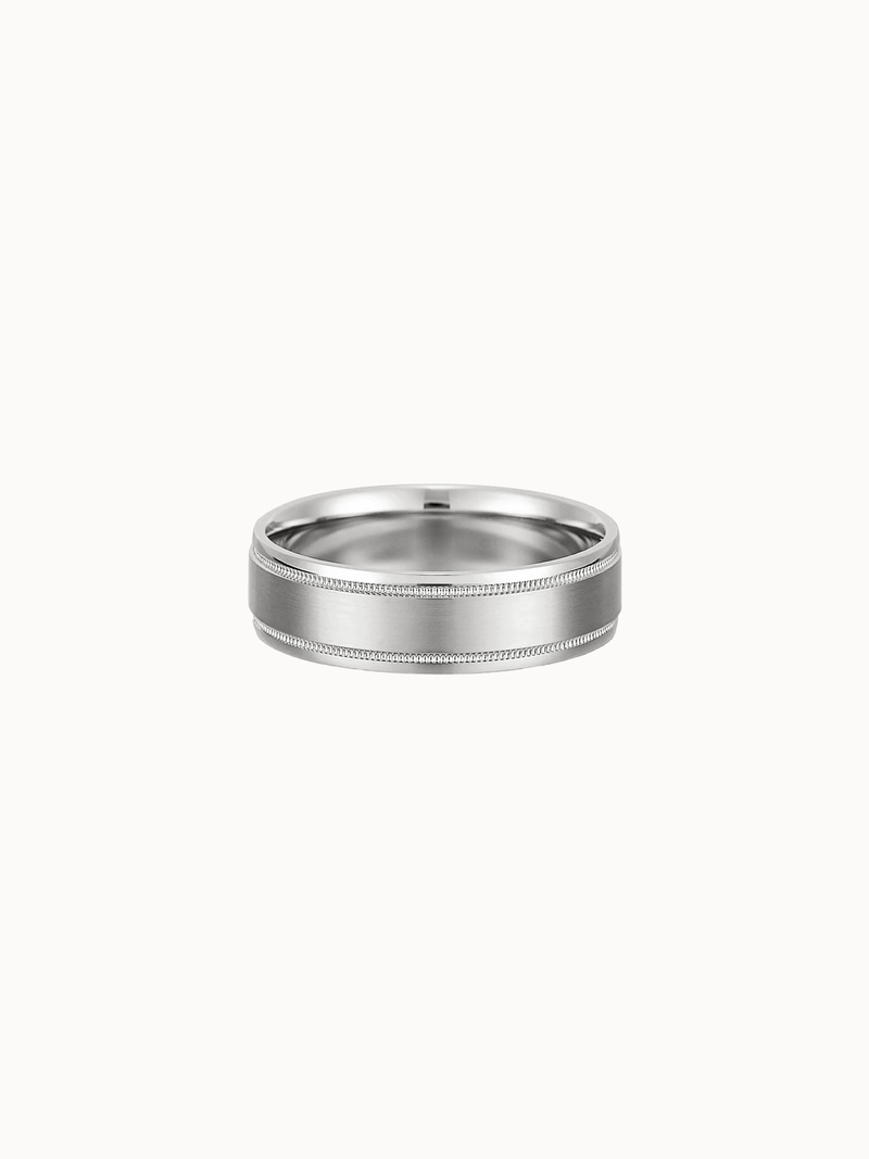 Milgrain Band wedding ring in 18K white gold, milgrain detail along both edges