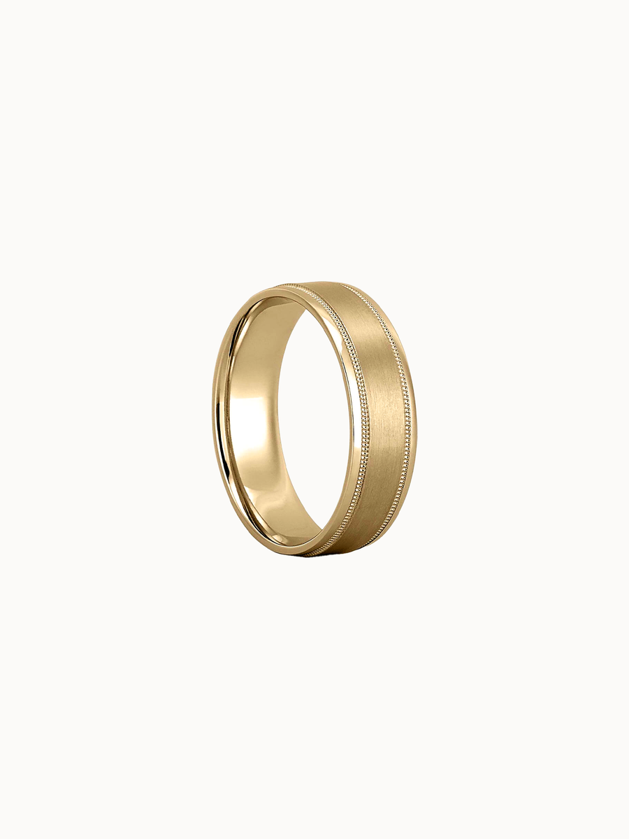 Milgrain Band wedding ring in 18K yellow gold, shown in profile
