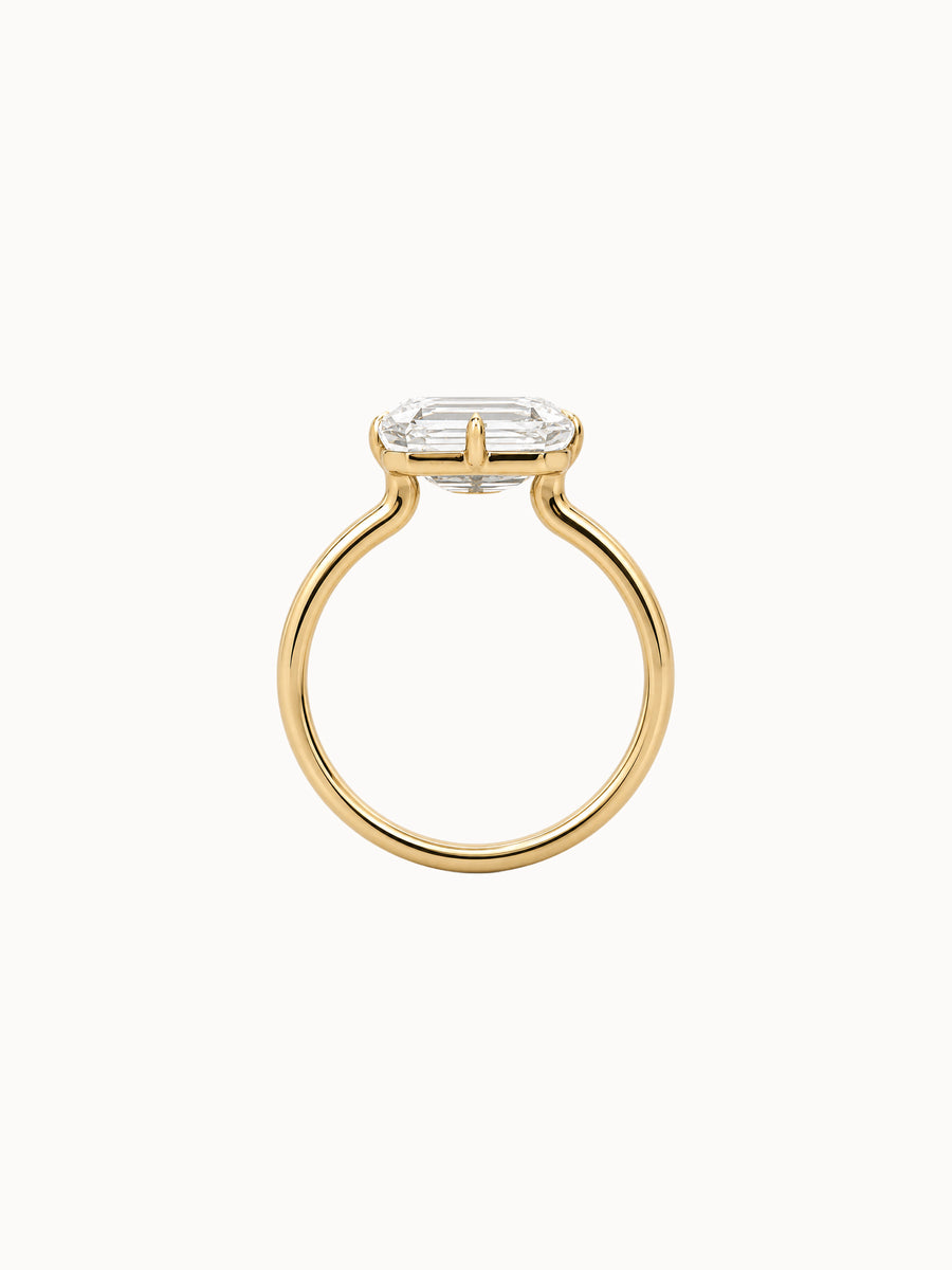 East-West Emerald engagement ring by MARLII LAB — emerald cut centre diamond, 18K Yellow Gold, third view