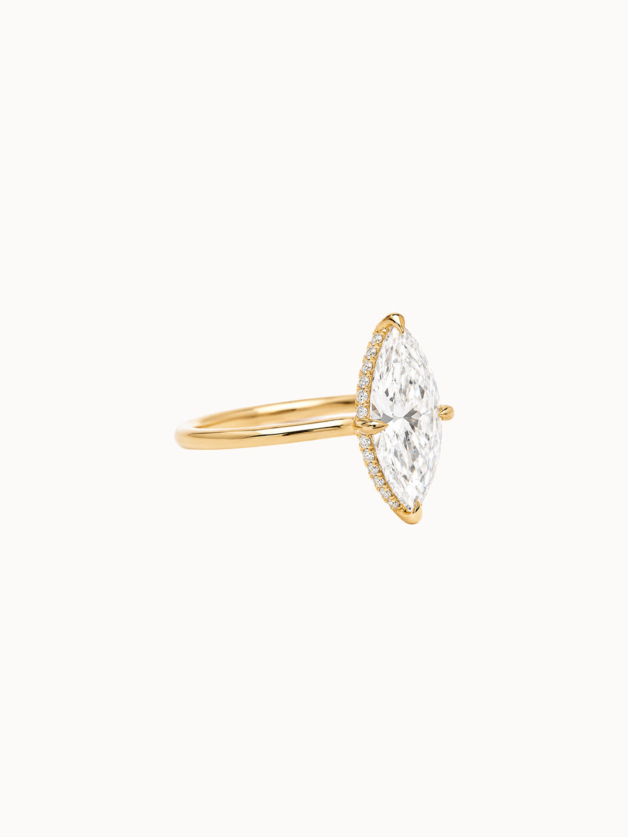 Marquise Cutaway with Pavé Under-Rail engagement ring by MARLII LAB — marquise centre diamond, four-claw setting, 18K Yellow Gold, third view