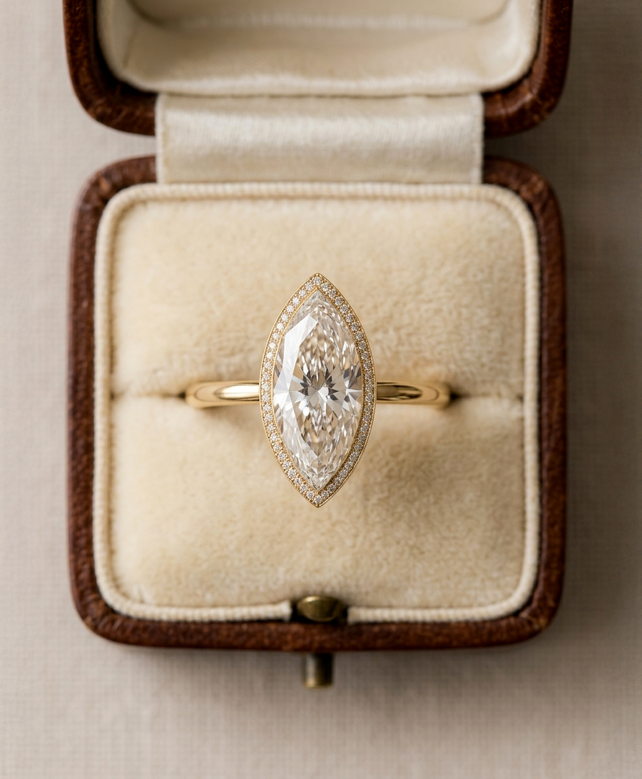 Pavé Bezel Marquise engagement ring by MARLII LAB — marquise centre diamond, bezel setting, 18K Yellow Gold, fifth view