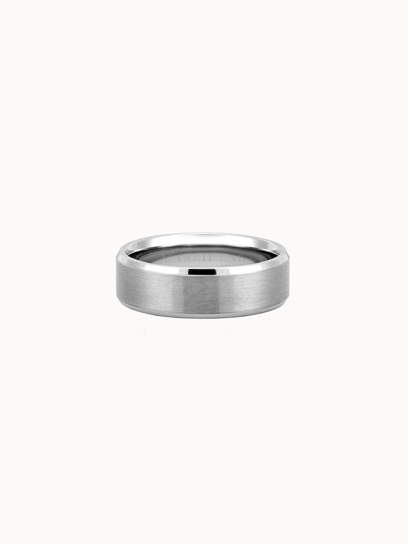 Eclipse wedding ring in 18K white gold, brushed finish