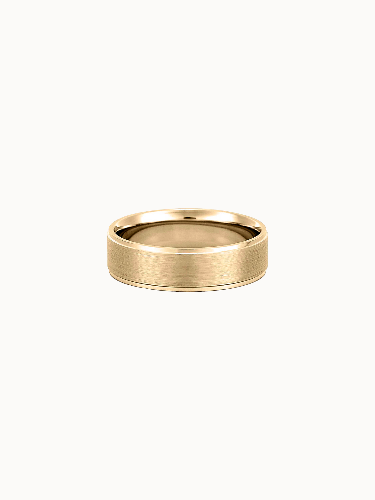 Bevelled Band wedding ring in 18K yellow gold, brushed centre with polished bevelled edges