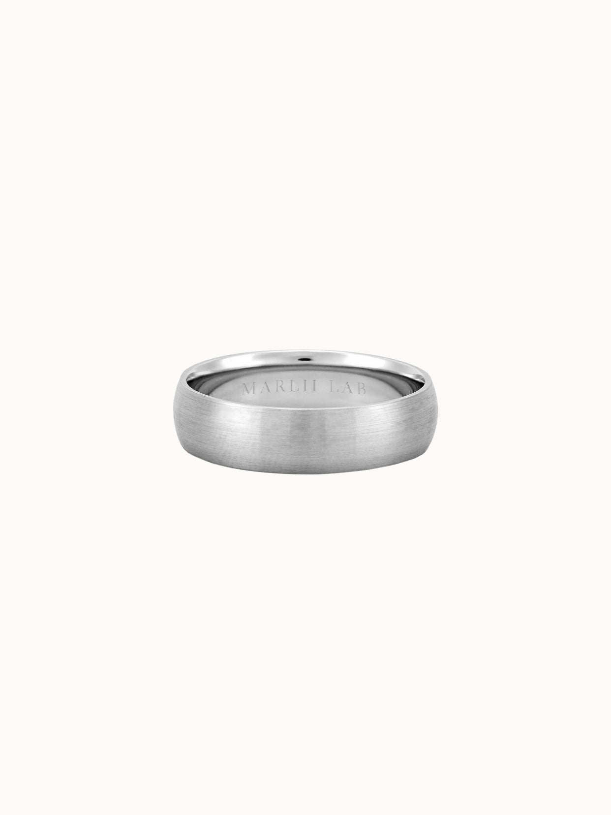 Soft Brushed Band wedding ring in 18K white gold, softly domed with a brushed finish