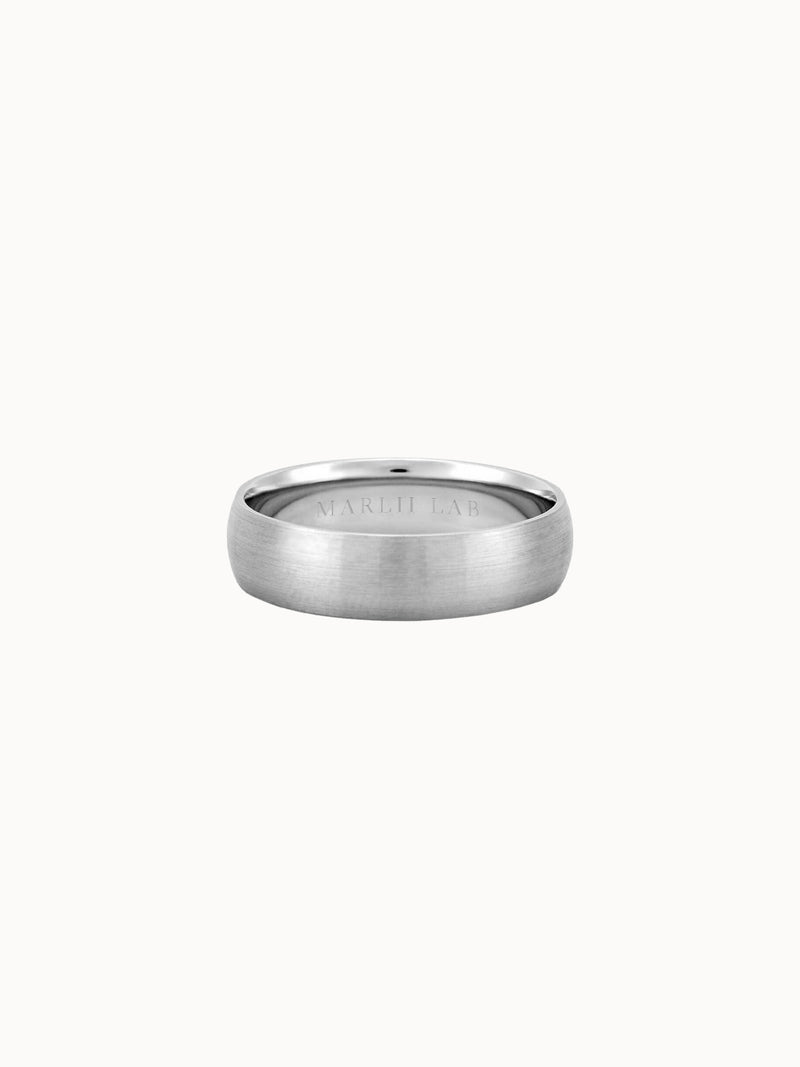 Soft Brushed Band wedding ring in 18K white gold, softly domed with a brushed finish
