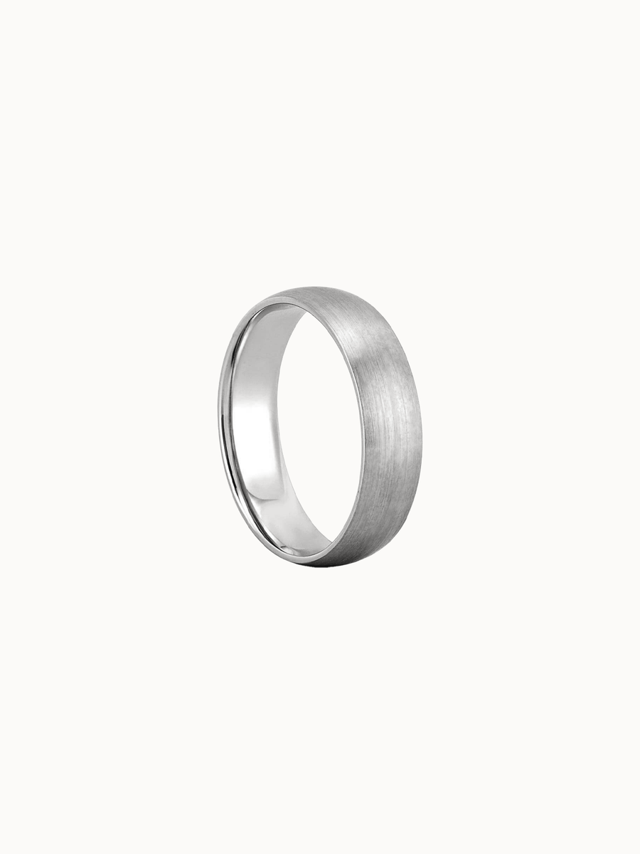 Soft Brushed Band wedding ring in 18K white gold, shown in profile