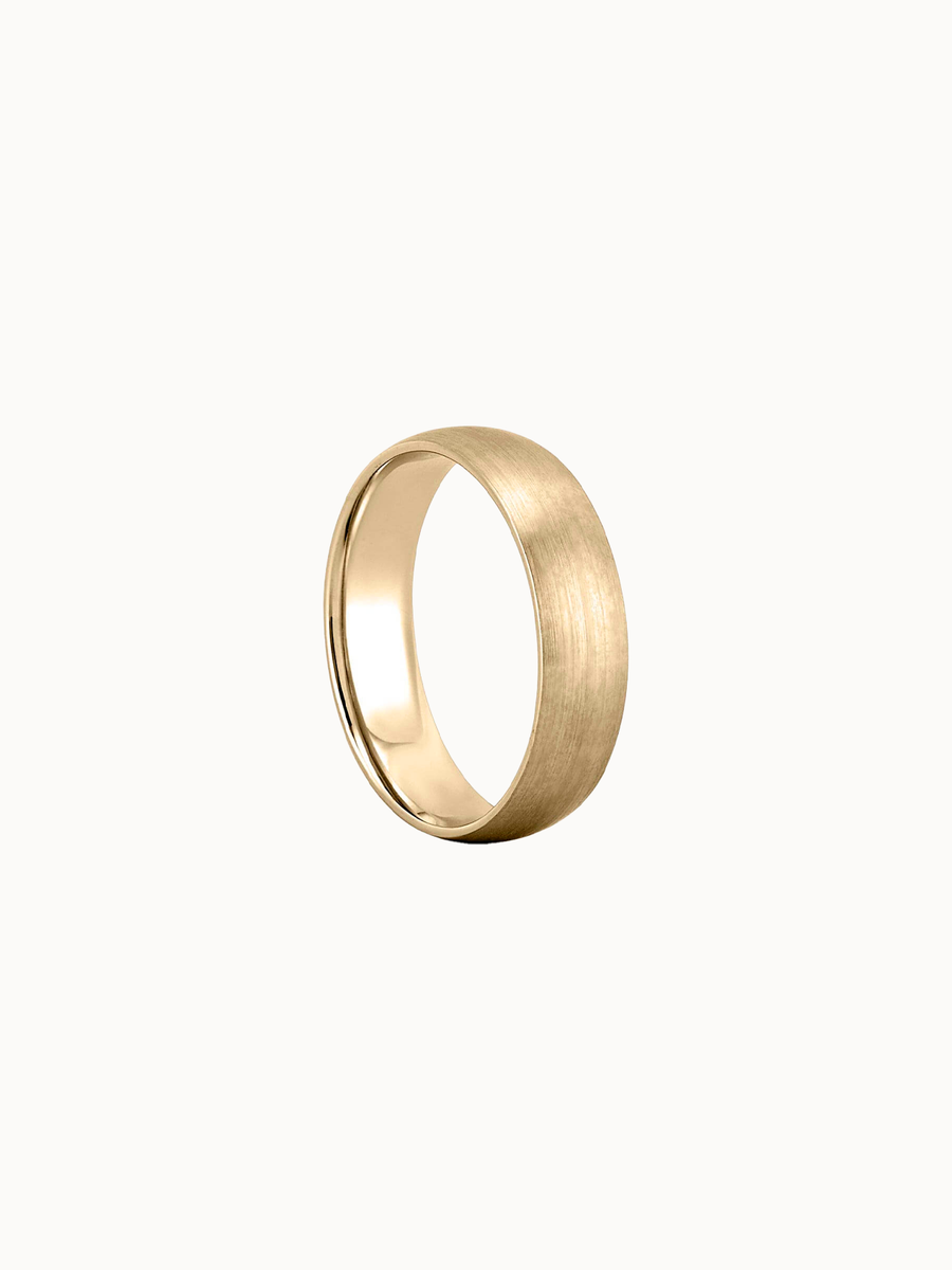 Soft Brushed Band wedding ring in 18K yellow gold, shown in profile