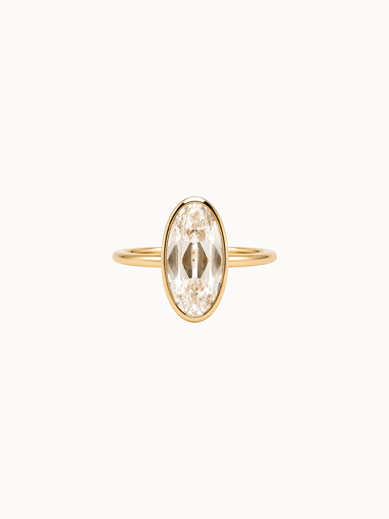 Bezel Old Mine Moval engagement ring by MARLII LAB — moval centre diamond, bezel setting, 18K Yellow Gold