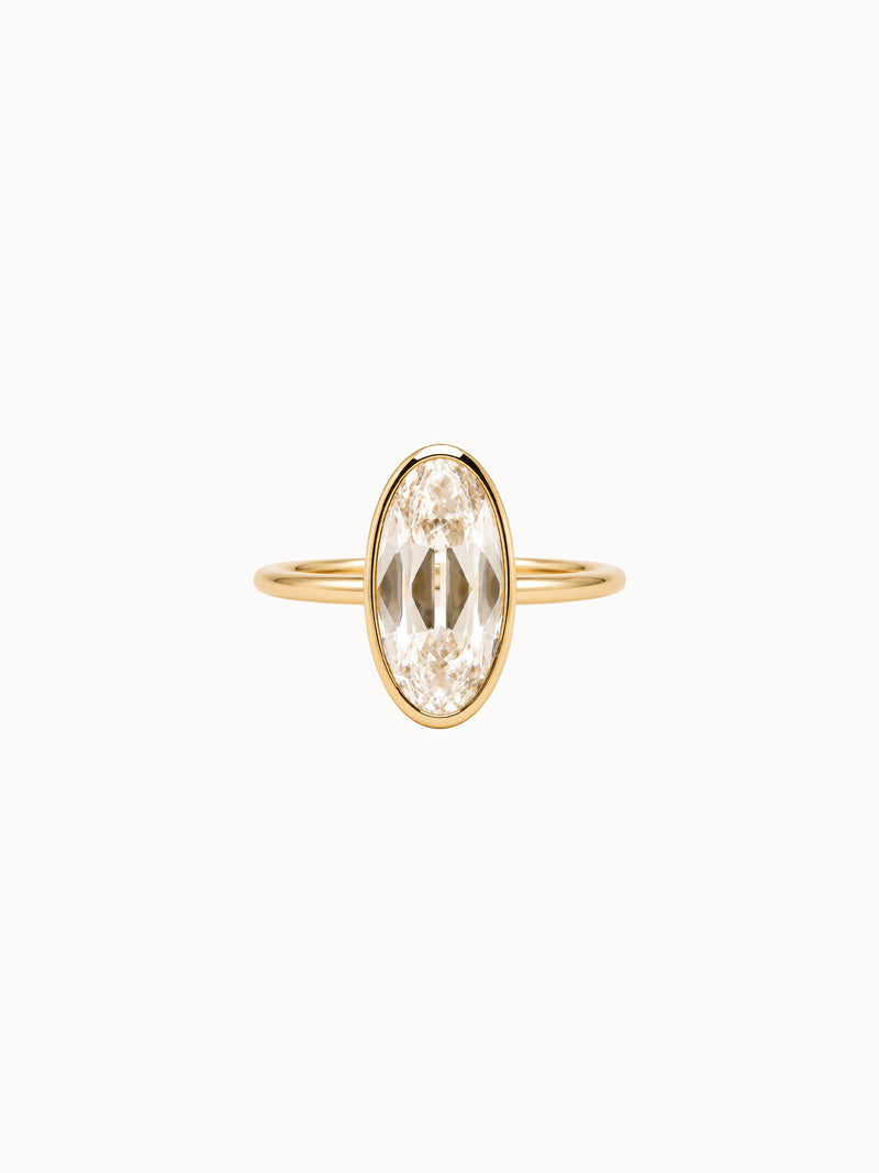 Bezel Old Mine Moval engagement ring by MARLII LAB — moval centre diamond, bezel setting, 18K Yellow Gold