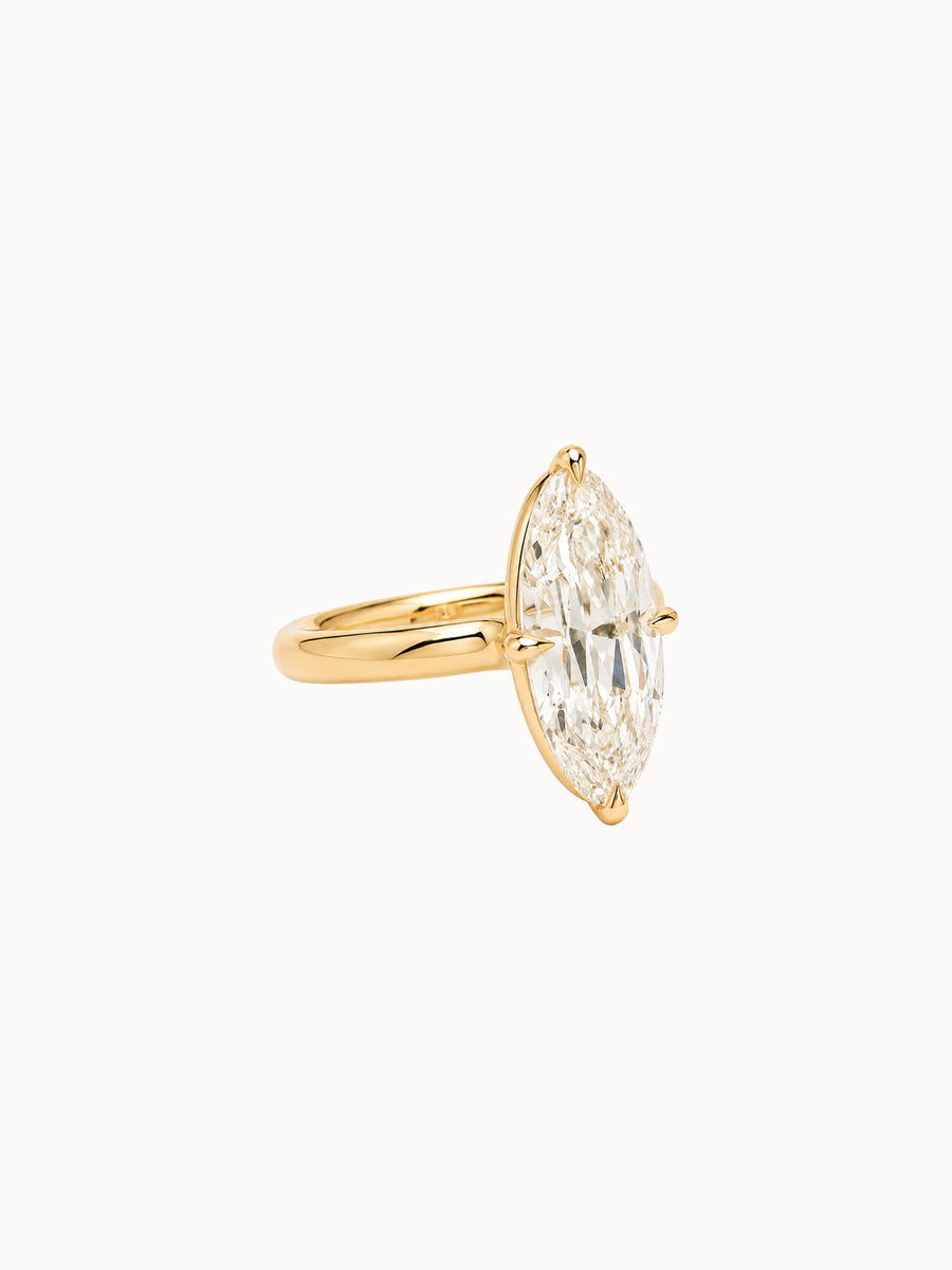 Compass Old Mine Moval engagement ring by MARLII LAB — moval centre diamond, four-claw setting, 18K Yellow Gold, fourth view