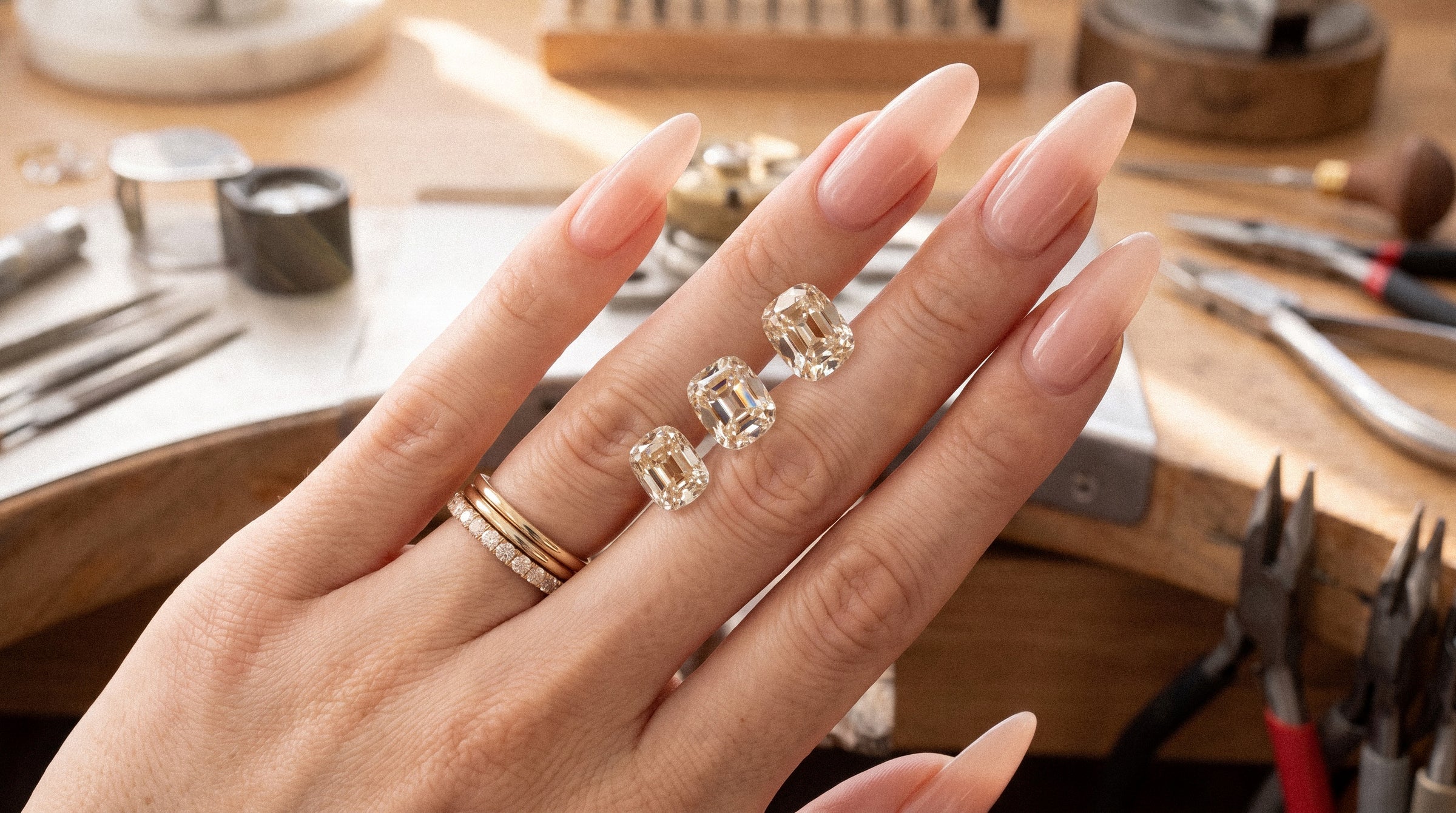 Loose old cut diamonds under daylight