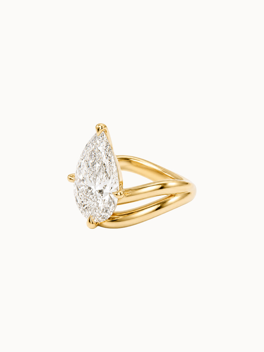 Offset Pear engagement ring by MARLII LAB — pear centre diamond, sculptural setting, 18K Yellow Gold, fifth view