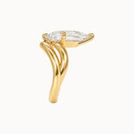 Offset Pear engagement ring by MARLII LAB — pear centre diamond, sculptural setting, 18K Yellow Gold, seen from the side