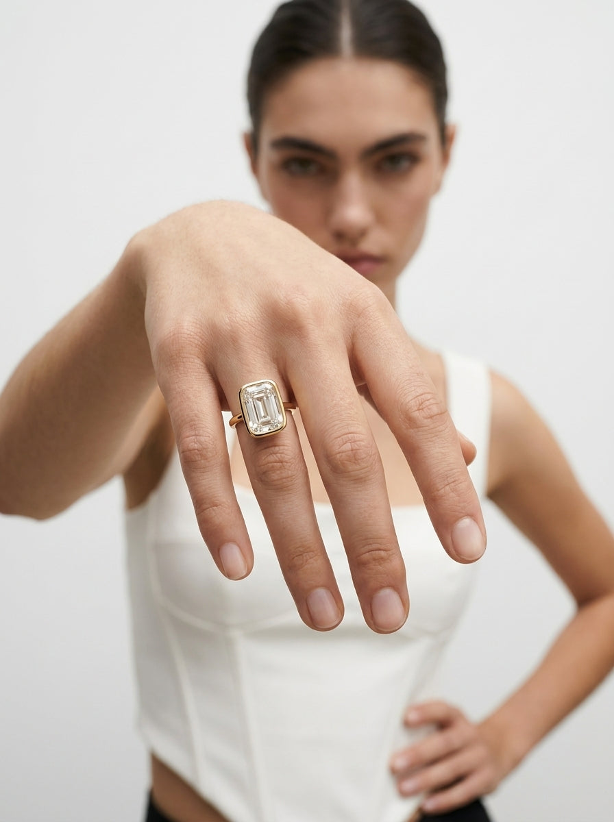 Bezel Old Mine Cushion engagement ring by MARLII LAB — old mine cushion centre diamond, bezel setting, 18K Yellow Gold, second view