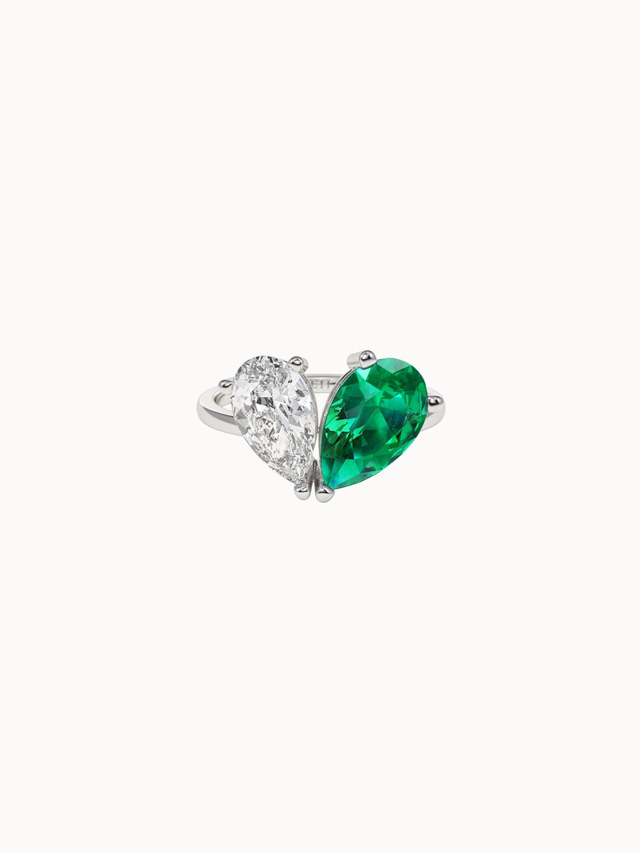 Pear-Cut-Toi-et-Moi-Diamond-and-Emerald-Engagement-Ring-White-Gold-MARLII-LAB