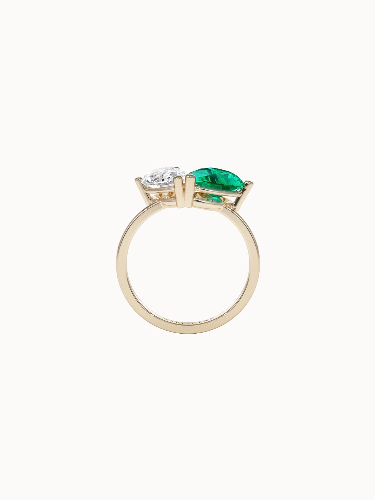 Pear-Cut-Toi-et-Moi-Diamond-and-Emerald-Engagement-Ring-Yellow-Gold-MARLII-LAB