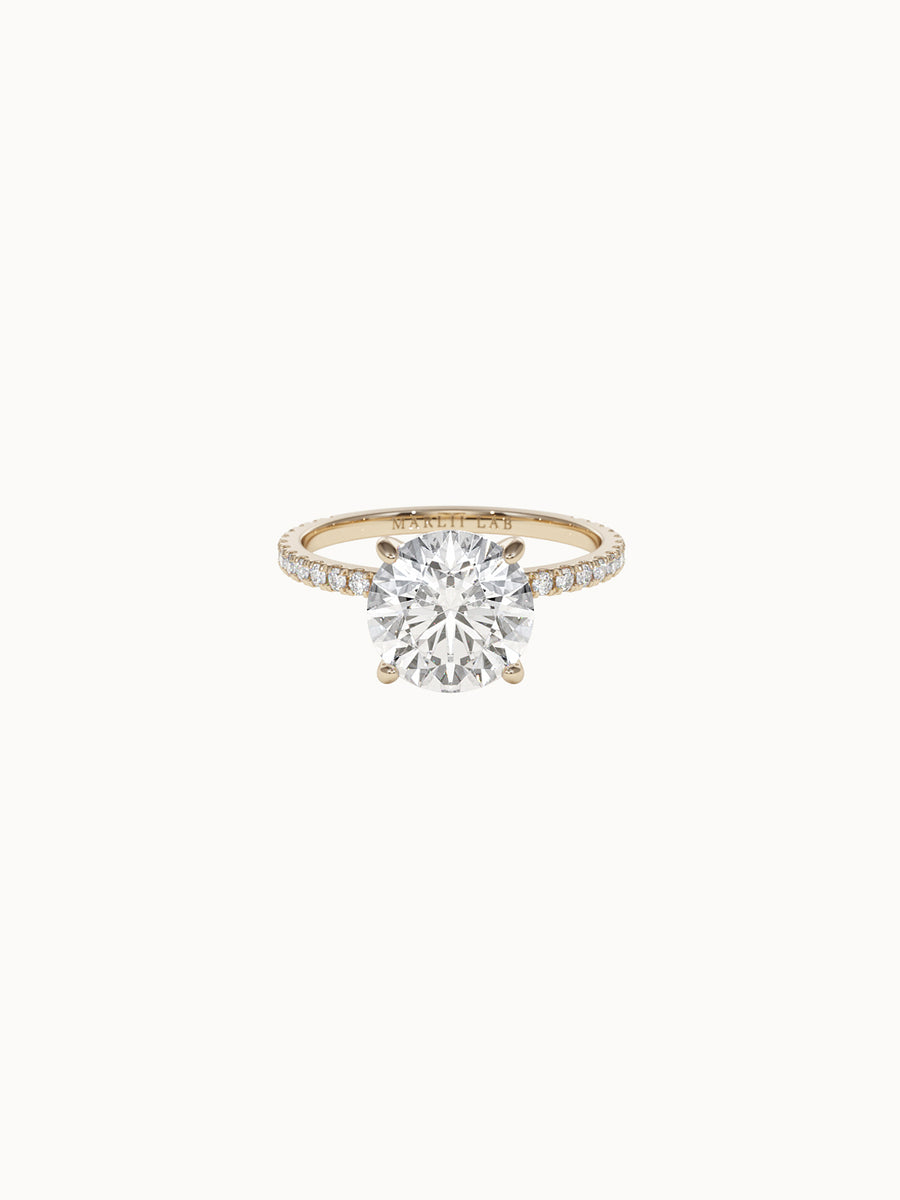 Solitaire-Diamond-Round-Cut-Engagement-Ring-with-Pave-Band-4-Claw-Yellow-Gold-MARLII-LAB