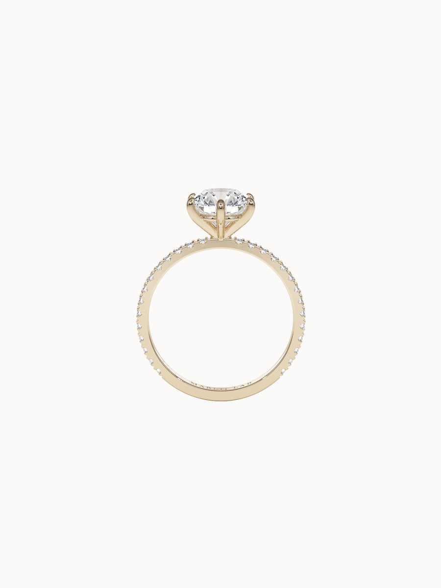 Solitaire-Diamond-Round-Cut-Engagement-Ring-with-Pave-Band-6-Claw-Yellow-Gold-MARLII-LAB