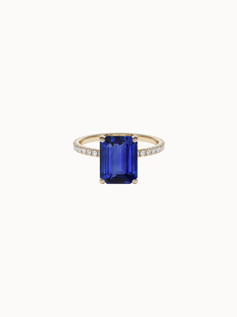 Solitaire-Sapphire-Emerald-Cut-Engagement-Ring-With-Pave-Band-Yellow-Gold-MARLII-LAB