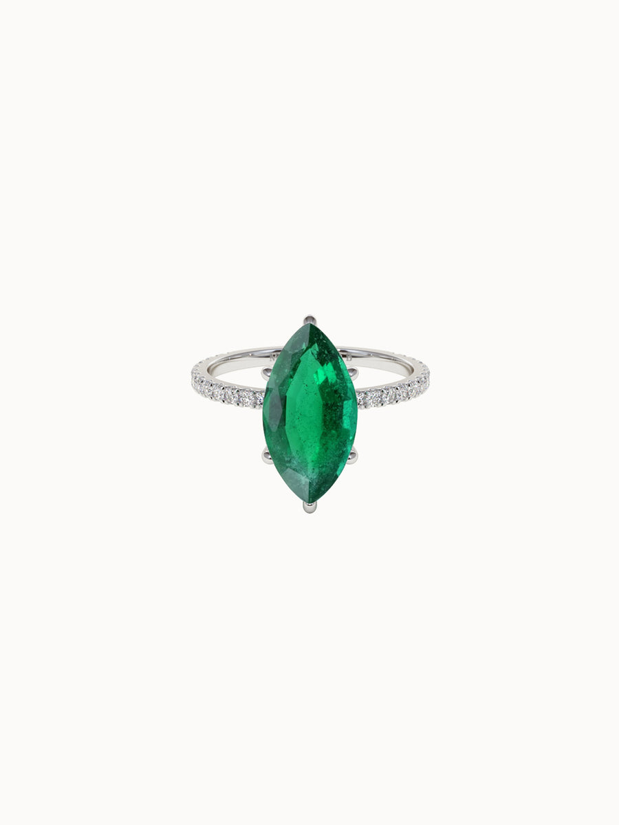 Solitaire-Emerald-Marquise-Cut-Engagement-Ring-with-Pave-Band-White-Gold-MARLII-LAB