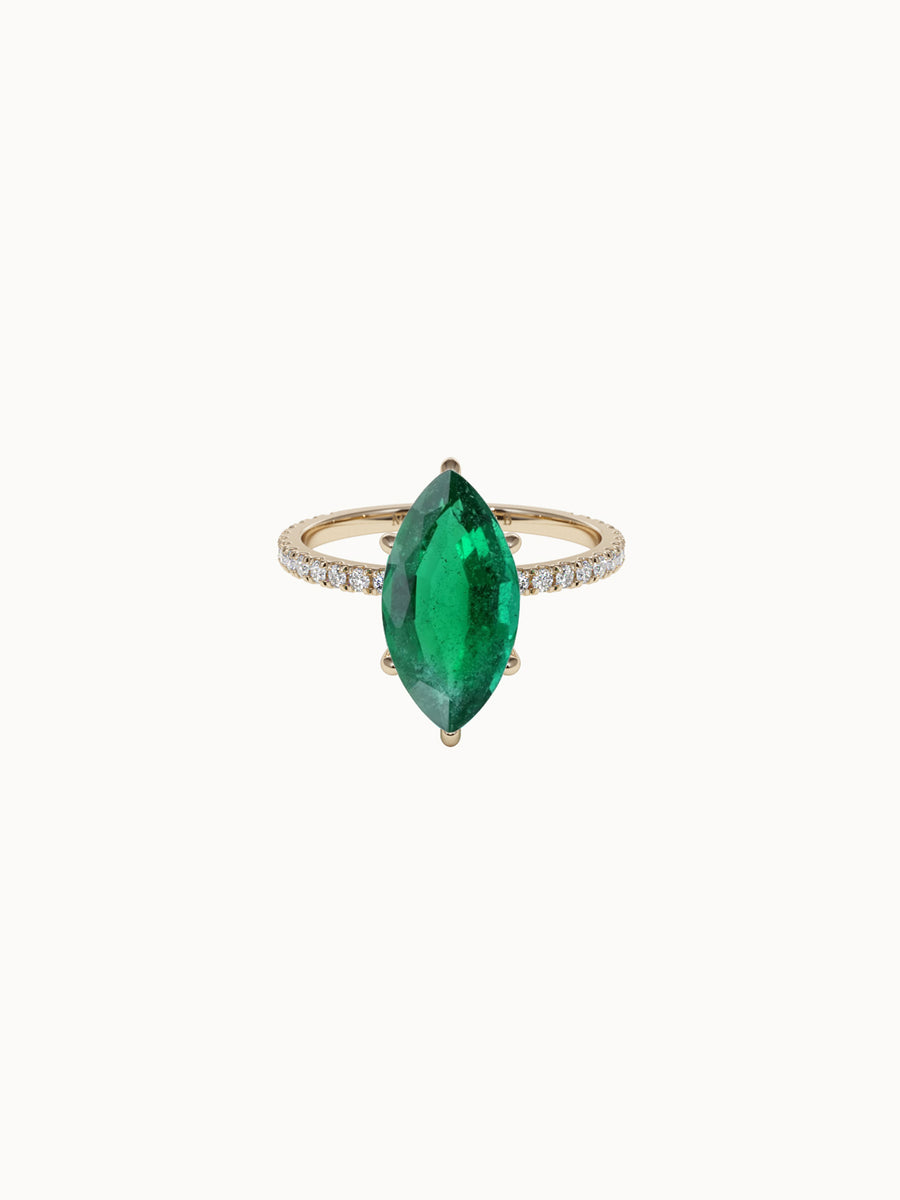 Solitaire-Emerald-Marquise-Cut-Engagement-Ring-with-Pave-Band-Yellow-Gold-MARLII-LAB