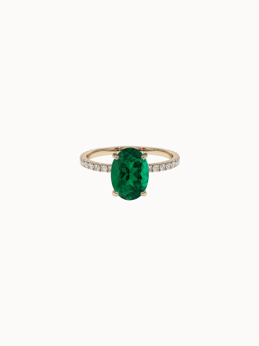Solitaire-Emerald-Oval-Cut-Engagement-Ring-with-Pave-Band-Yellow-Gold-MARLII-LAB