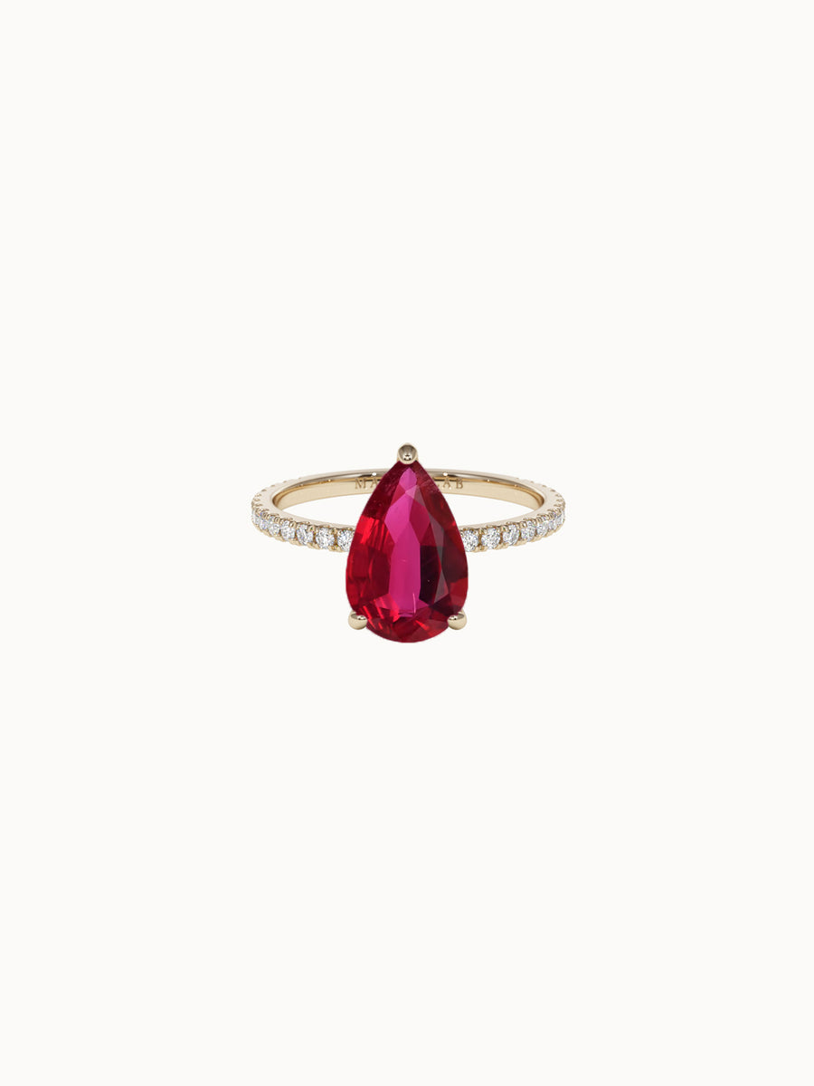 Solitaire-Ruby-Pear-Cut-Engagement-Ring-With-Pave-Band-Yellow-Gold-MARLII-LAB