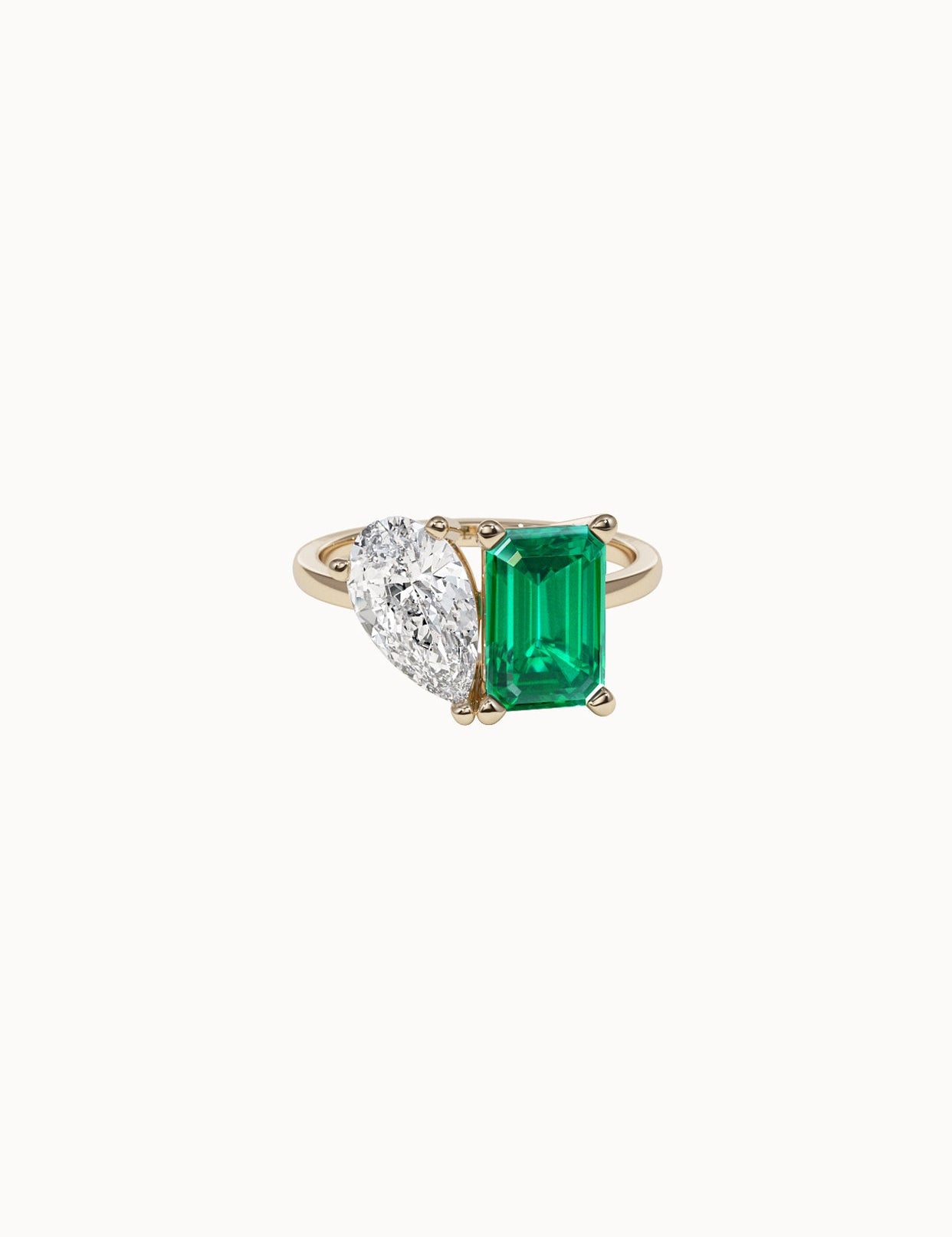      Toi-et-Moi-Emerald-and-Diamond-Engagement-Ring-Pear-and-Emerald-Cut-Yellow-Gold-MARLII-LAB
